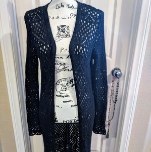 Forever 21 boho 3/4 crochet cardigan black